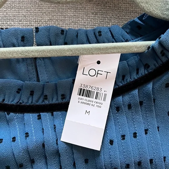 LOFT slate blue embroidered blouse NWOT - Picture 3 of 4